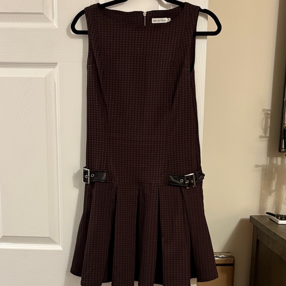 Burgundy Mini Dress with Buckle Details